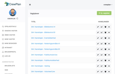 CrewPlan vagtplan oversigt