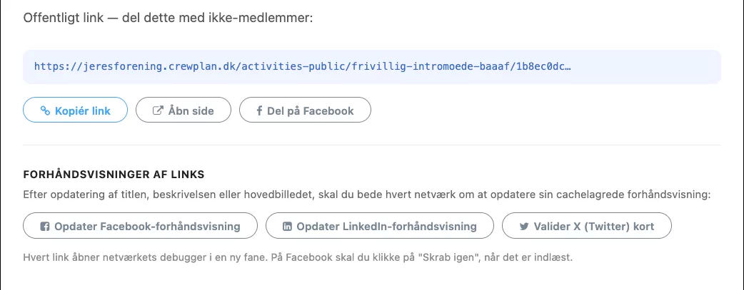 Del det offentlige link, eller del direkte på Facebook